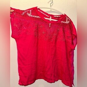 Miss me women’s pink floral beaded cutout sheer back blouse S